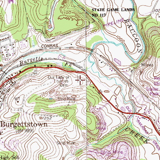 Topographic Map of Our Lady of Lourdes Cemetery, PA