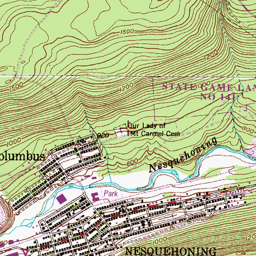 Topographic Map of Our Lady of Mount Carmel Cemetery, PA