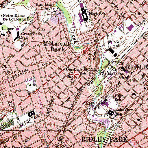 Topographic Map of Our Lady of Peace School, PA