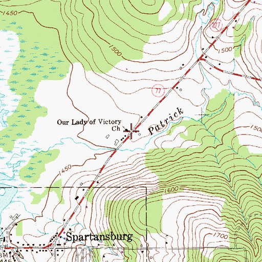 Topographic Map of Our Lady of Victory Church, PA