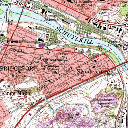 Topographic Map of Our Mother of Sorrows School, PA