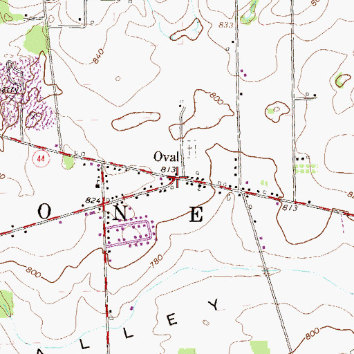 Topographic Map of Oval, PA