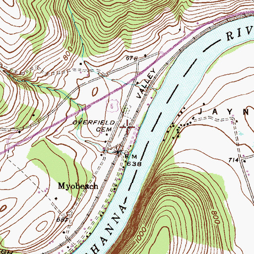 Topographic Map of Overfield Cemetery, PA