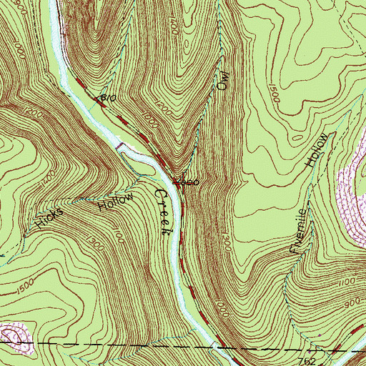 Topographic Map of Owl Hollow, PA
