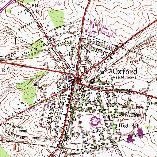 Topographic Map of Oxford, PA