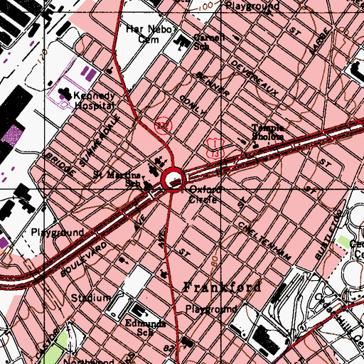 Topographic Map of Oxford Circle, PA