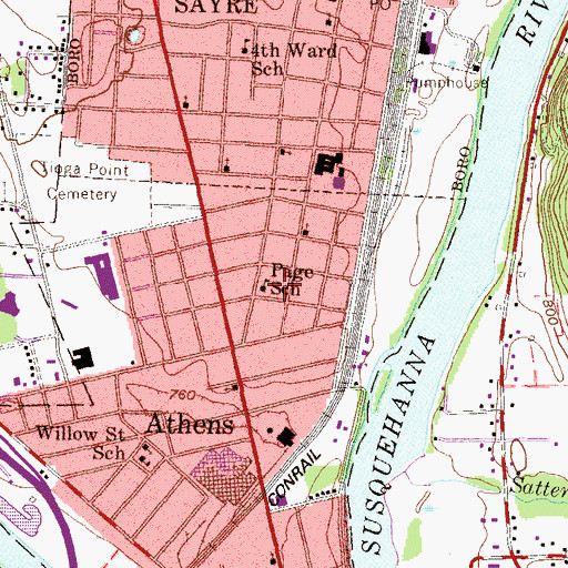 Topographic Map of Page School, PA