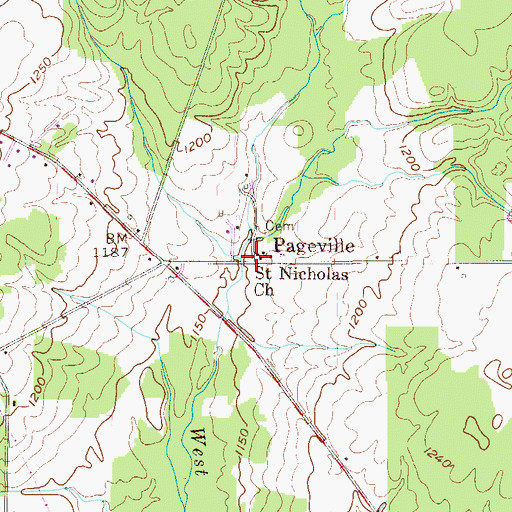 Topographic Map of Pageville, PA