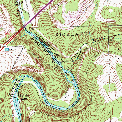 Topographic Map of Paint Creek, PA