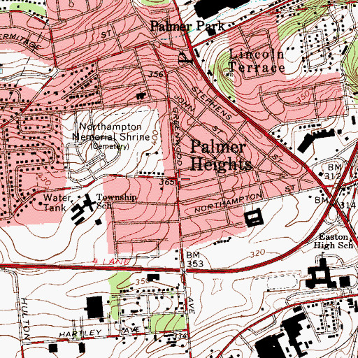 Topographic Map of Palmer Heights, PA