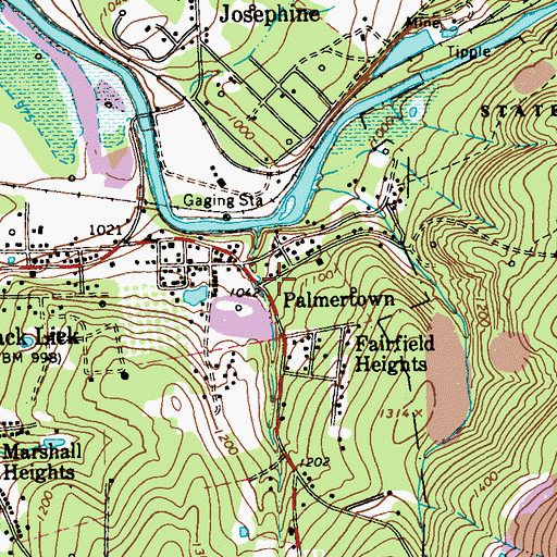Topographic Map of Palmertown, PA