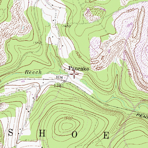 Topographic Map of Pancake, PA
