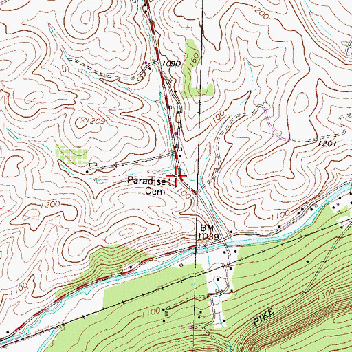Topographic Map of Paradise Cemetery, PA