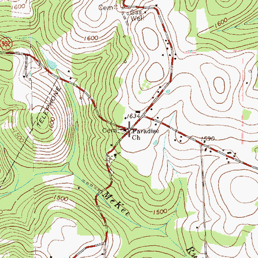 Topographic Map of Paradise Church, PA