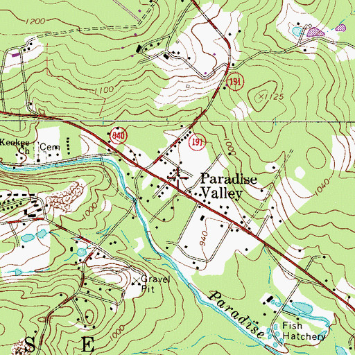 Topographic Map of Paradise Valley, PA