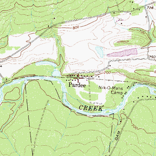 Topographic Map of Pardee, PA