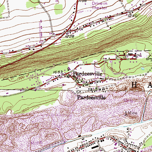 Topographic Map of Pardeesville, PA