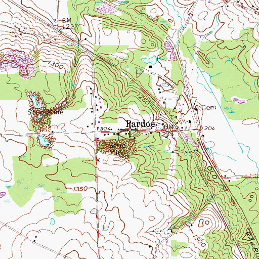 Topographic Map of Pardoe, PA