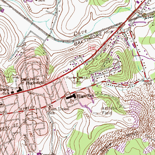 Topographic Map of Park Place Cemetery, PA