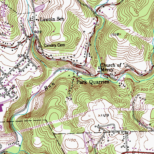Topographic Map of Park Quarries, PA