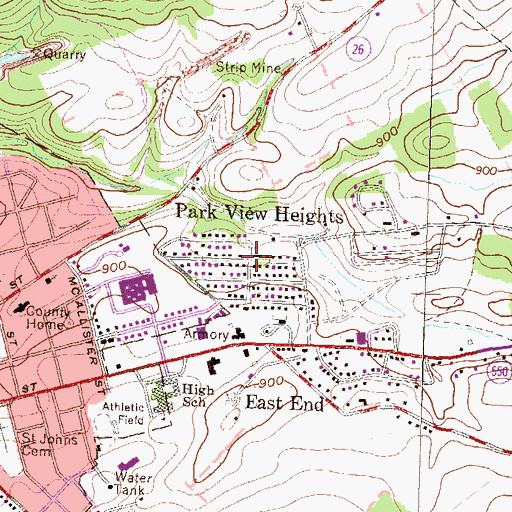 Topographic Map of Park View Heights, PA