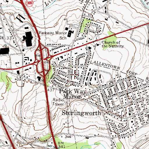 Topographic Map of Park Way Manor, PA