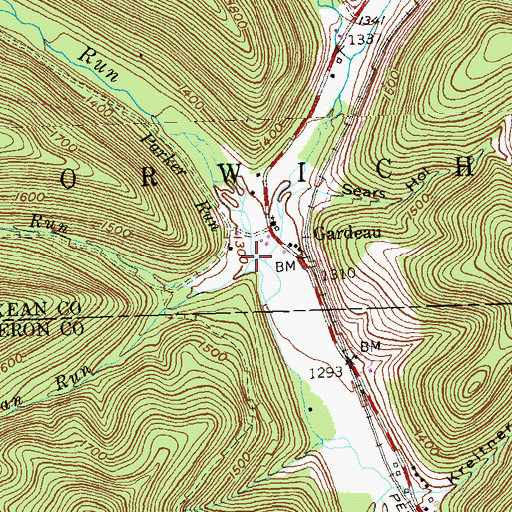 Topographic Map of Parker Run, PA