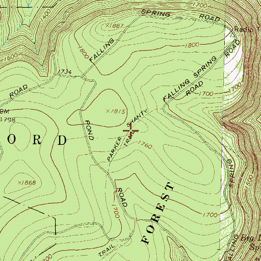 Topographic Map of Parker Shanty Trail, PA