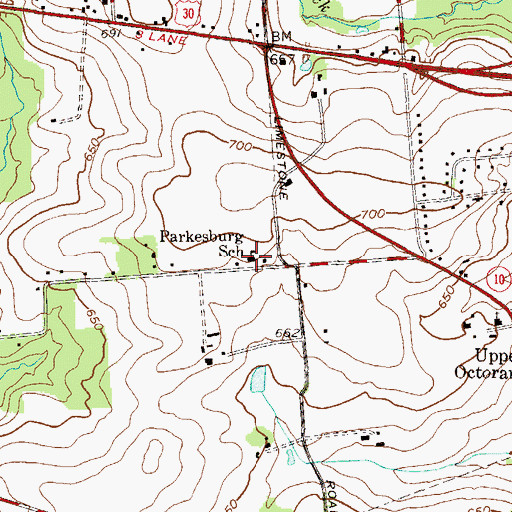 Topographic Map of Parkesburg School, PA