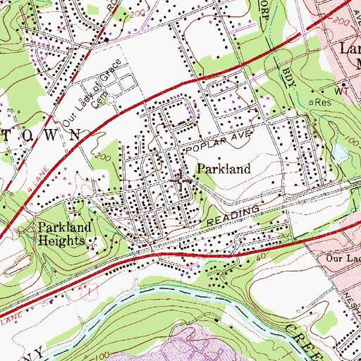 Topographic Map of Parkland, PA