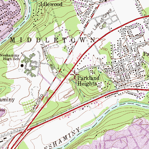 Topographic Map of Parkland Heights, PA