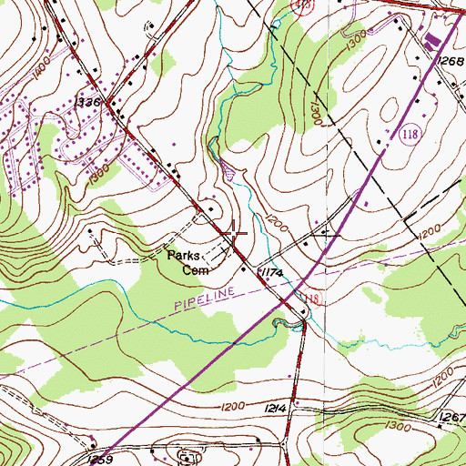 Topographic Map of Parks Cemetery, PA