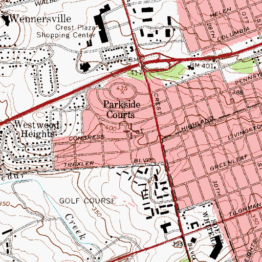 Topographic Map of Parkside Courts, PA