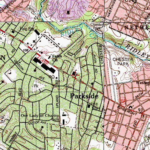 Topographic Map of Parkside School, PA