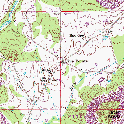 Topographic Map of Five Points, AL
