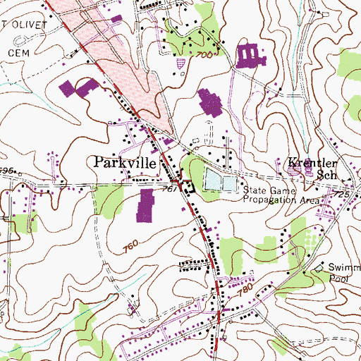 Topographic Map of Parkville, PA