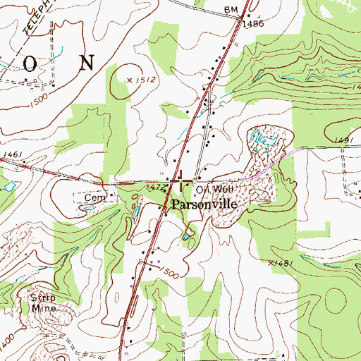 Topographic Map of Parsonville, PA
