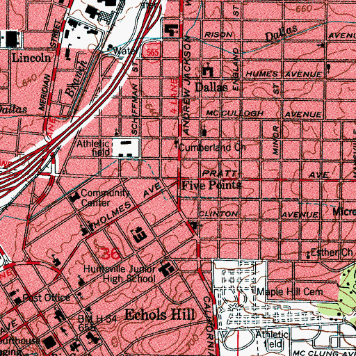 Topographic Map of Five Points, AL