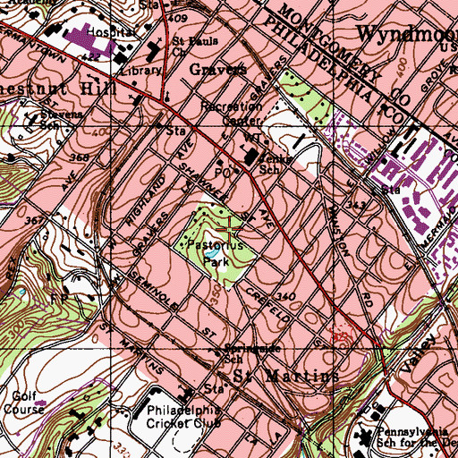 Topographic Map of Pastorius Park, PA