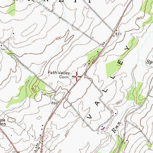 Topographic Map of Path Valley Cemetery, PA