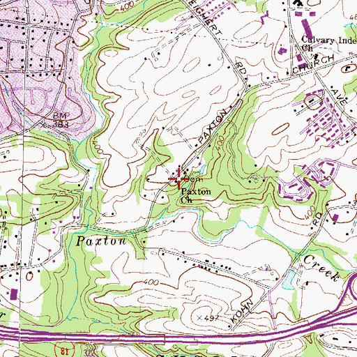 Topographic Map of Paxton Church, PA