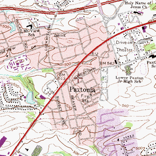Topographic Map of Paxtonia, PA