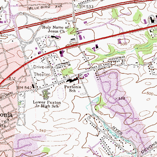 Topographic Map of Paxtonia School, PA
