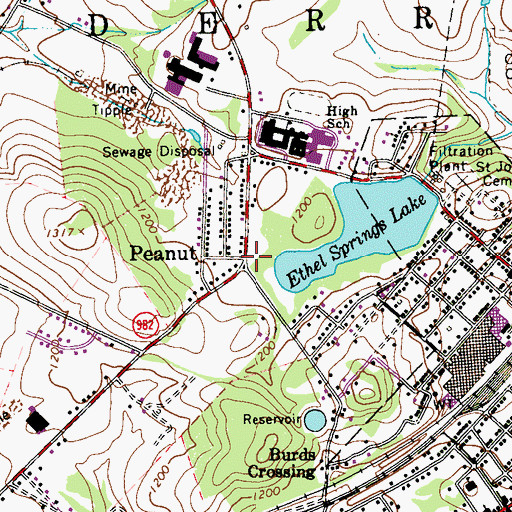 Topographic Map of Peanut, PA