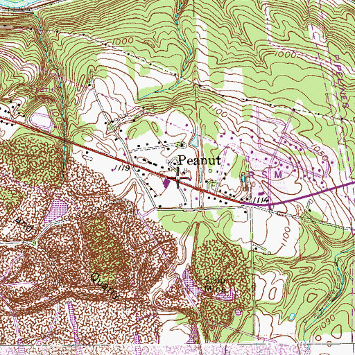 Topographic Map of Peanut, PA