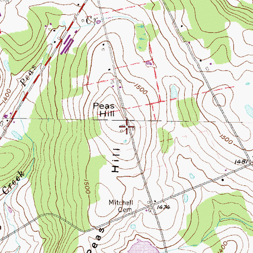 Topographic Map of Peas Hill, PA