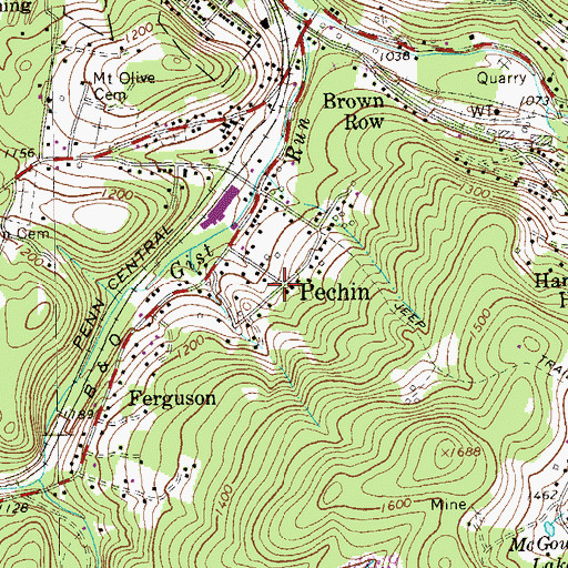 Topographic Map of Pechin, PA