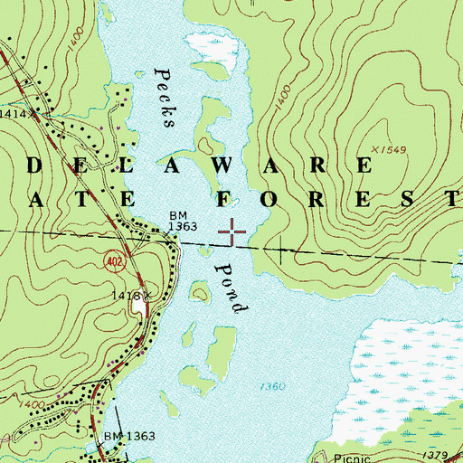 Topographic Map of Pecks Pond, PA