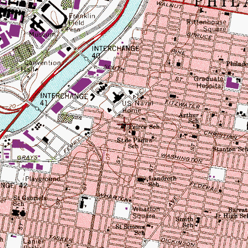 Topographic Map of Peirce School, PA