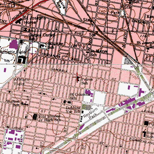 Topographic Map of Peirce School, PA